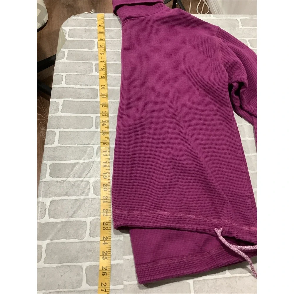 Lands' End Womens Turtleneck Top Medium Fuchsia Cotton Waffle Knit Stretch Basic